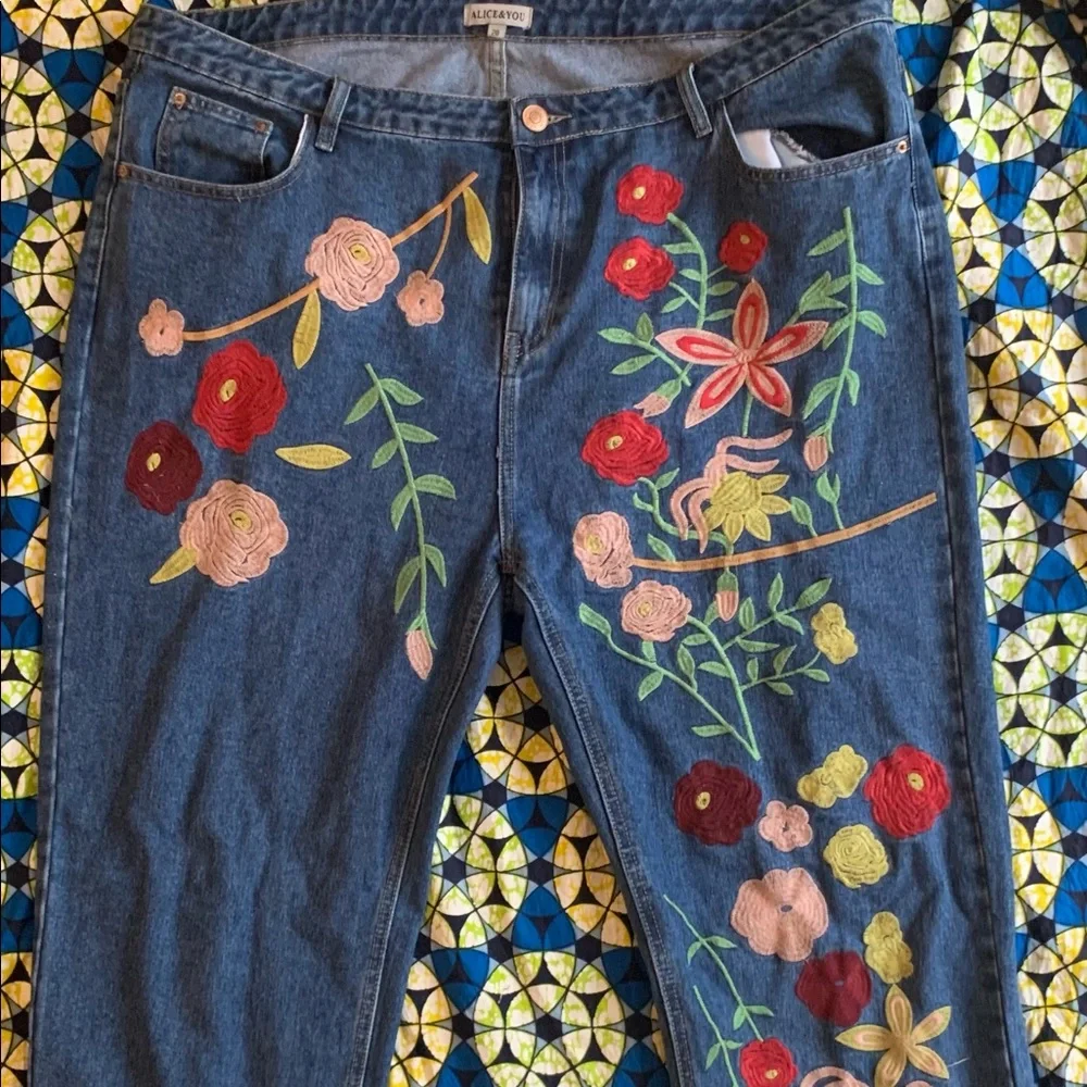 Alice & You Straight Leg Jeans Embroidered • Size UK 20 - Picture 1 of 5
